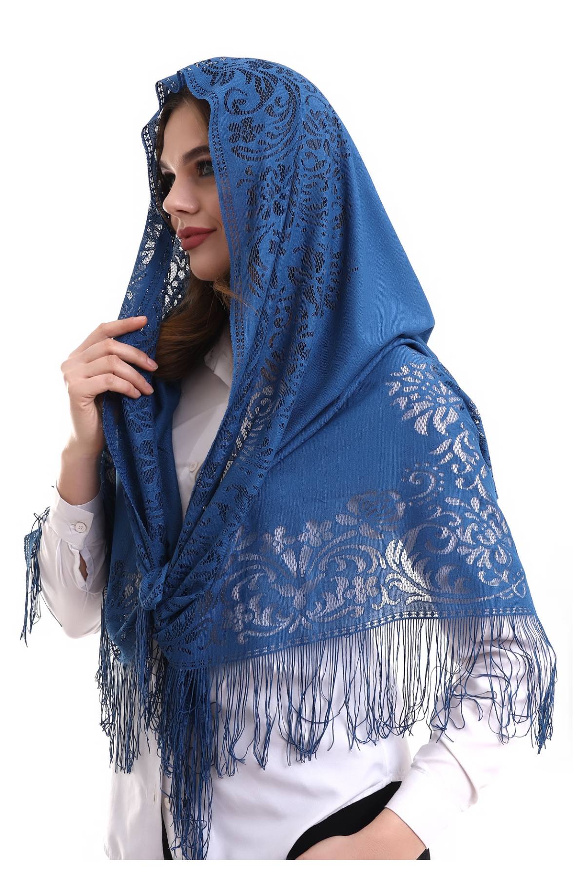Delicate Tulle Scarf with Lace & Fringe | Lightweight Islamic Tulle Shawl Hijab for Women - Ihvan