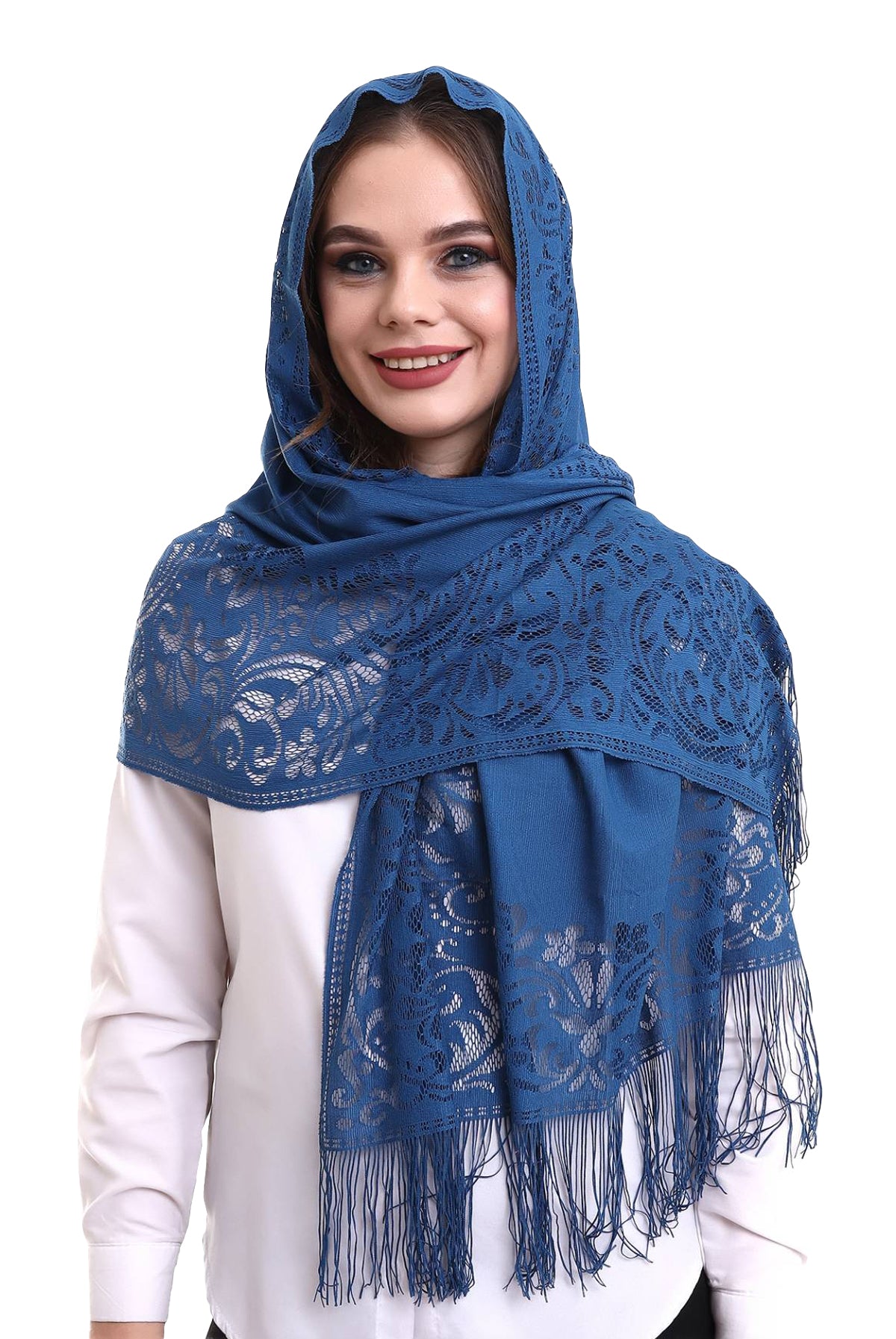 Delicate Tulle Scarf with Lace & Fringe | Lightweight Islamic Tulle Shawl Hijab for Women - Ihvan
