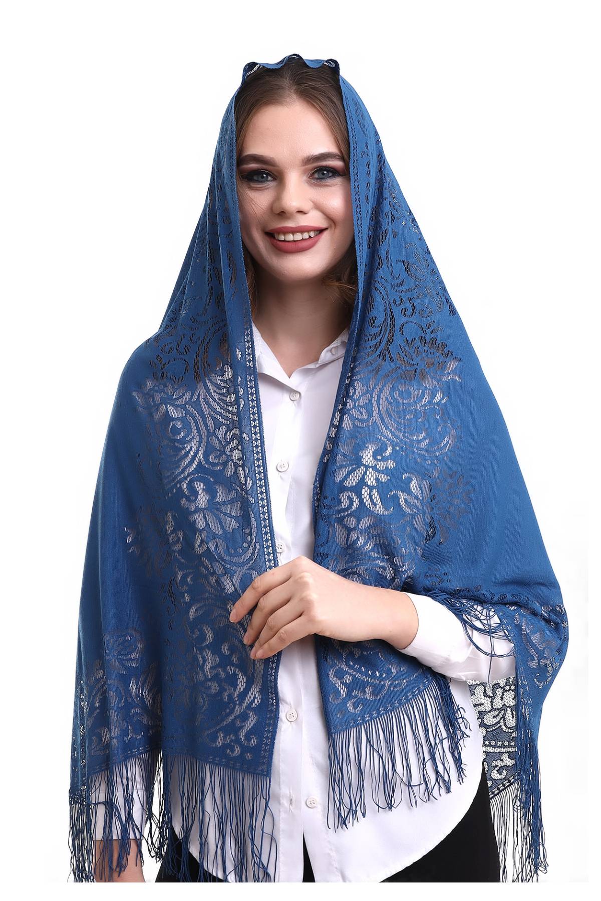 Delicate Tulle Scarf with Lace & Fringe | Lightweight Islamic Tulle Shawl Hijab for Women - Ihvan