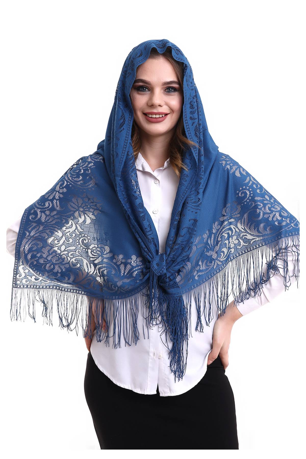 Delicate Tulle Scarf with Lace & Fringe | Lightweight Islamic Tulle Shawl Hijab for Women - Ihvan