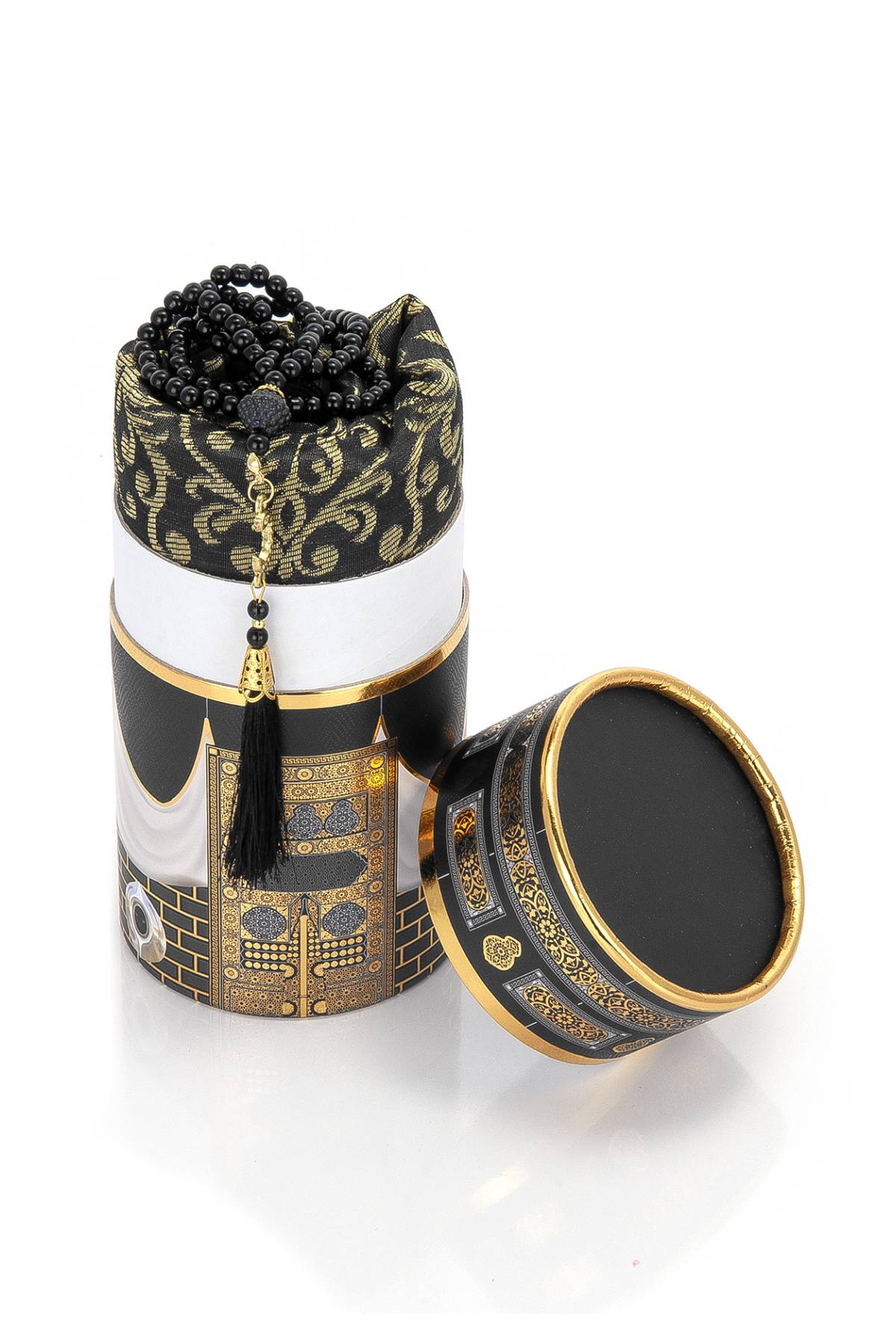 Kaaba Design Muslim Prayer Rug Gift Set (Sajadah | Tasbih | Cylinder Box) - Ihvan