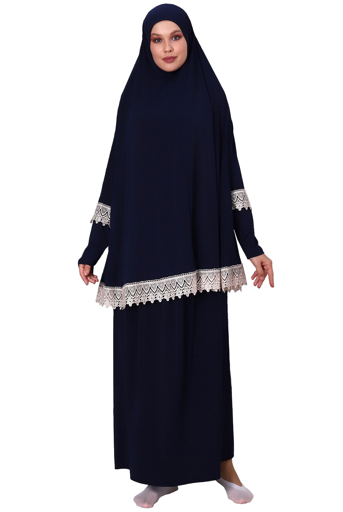 Two - Piece Long Sleeve Muslim Lace Patterned Dresses for Women - ihvan