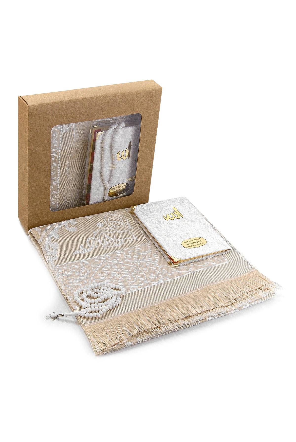 Luxury Taffeta Muslims Prayer Rug Gift Set (Sajadah | Yaseen | Tasbih - Ihvan