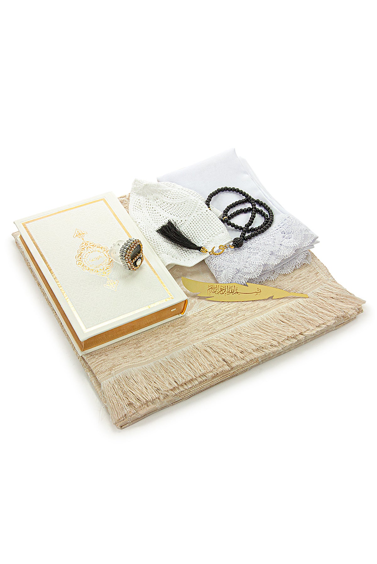 Holy Quran and Prayer Rug Set with Velvet Covered Pearl Case - ihvan