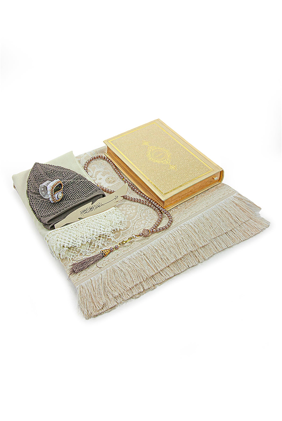 Holy Quran and Prayer Rug Set with Velvet Covered Pearl Case - ihvan