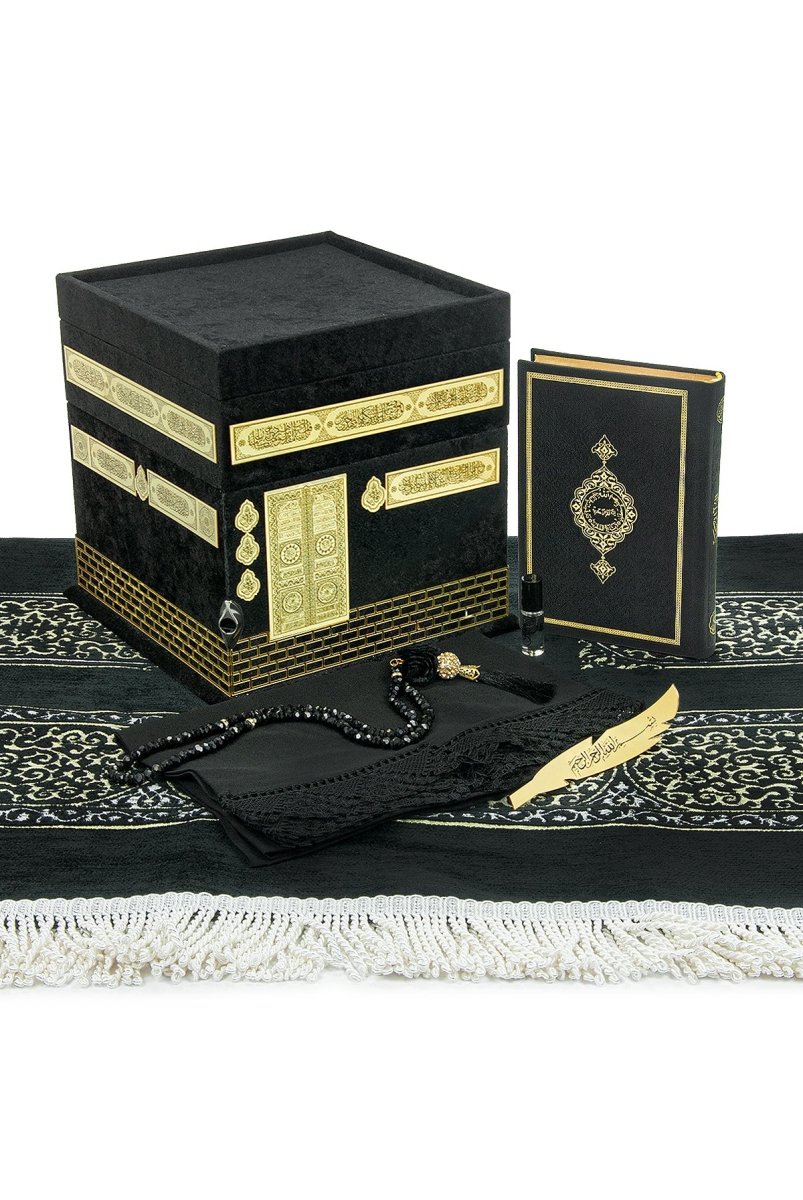 Elegant Kaaba Design Islamic Prayer Gift Set | Muslims Prayer Rug & Holy Quran & Wedding Gift - ihvan