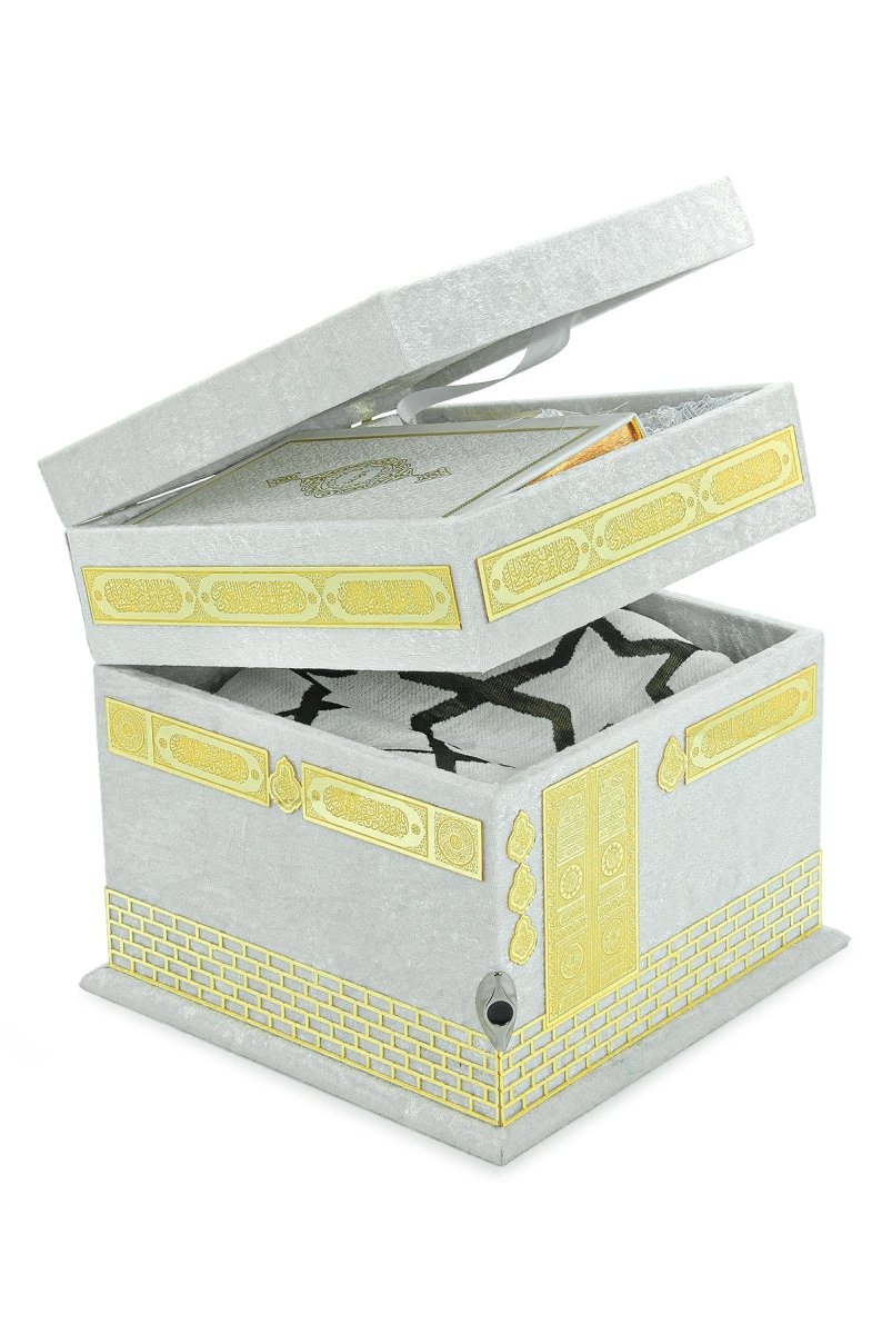 Elegant Kaaba Design Islamic Prayer Gift Set | Muslims Prayer Rug & Holy Quran & Wedding Gift - ihvan