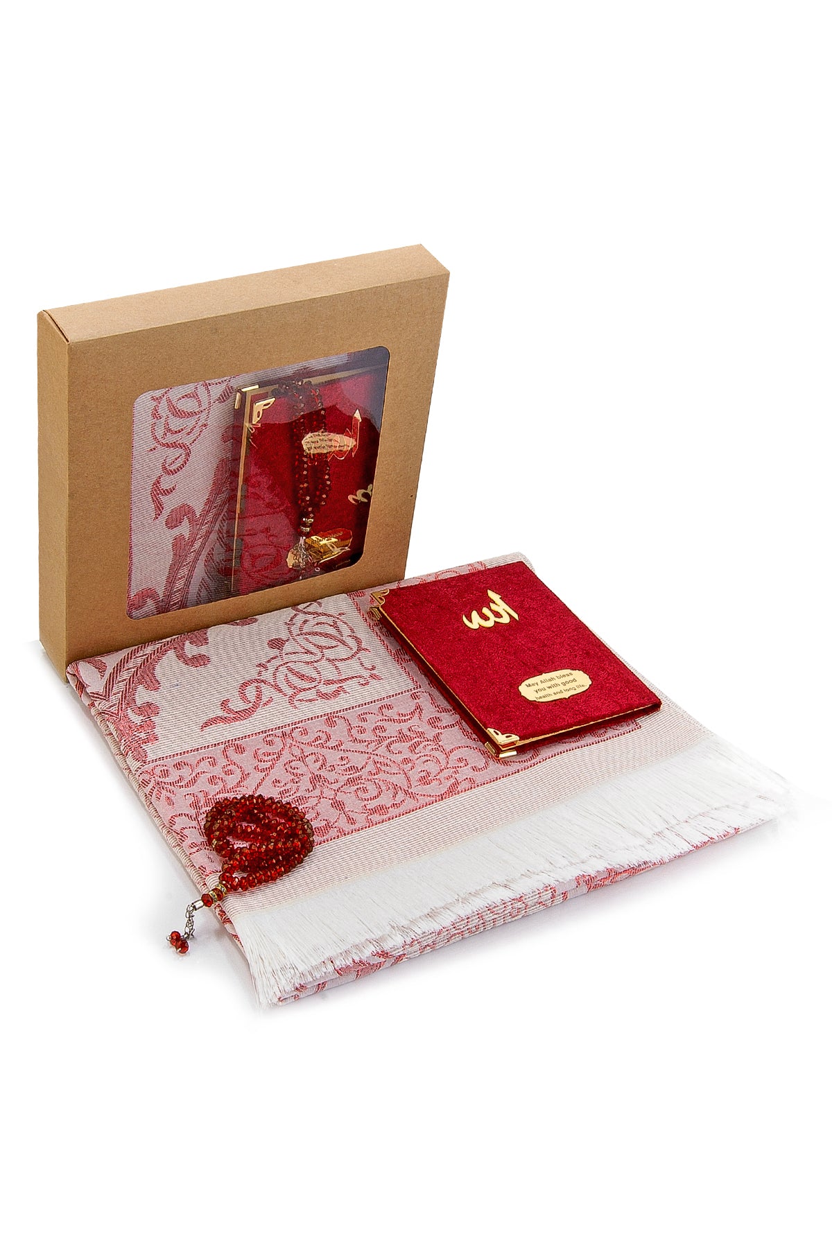 Luxury Taffeta Muslims Prayer Rug Gift Set (Sajadah | Yaseen | Tasbih - Ihvan