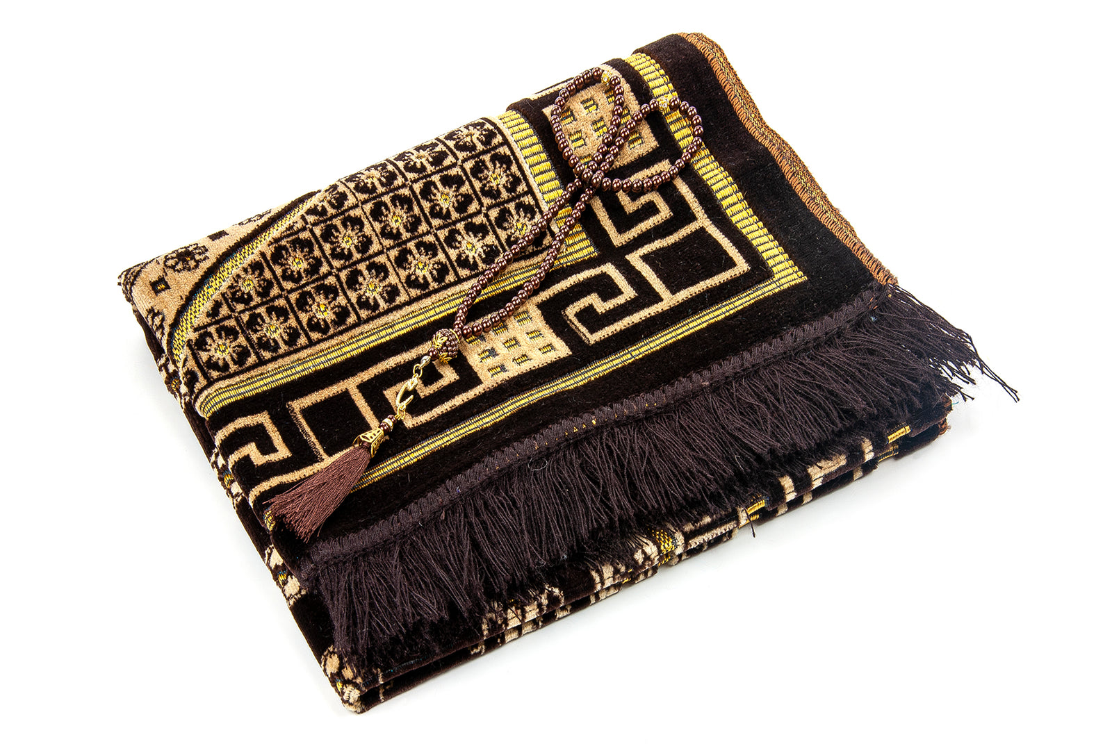 Velvet Muslim Prayer Rug with Prayer Rosary - ihvan