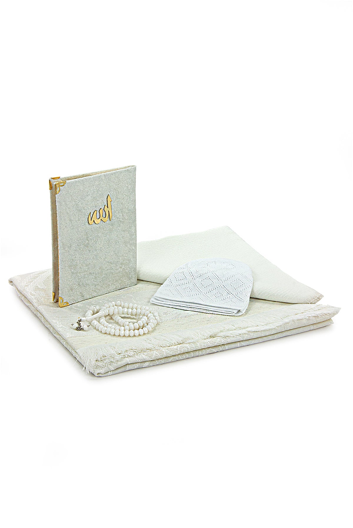 Luxury White Muslim Prayer Gift Set (Sajadah | Tasbih | Yaseen Book) - Ihvan