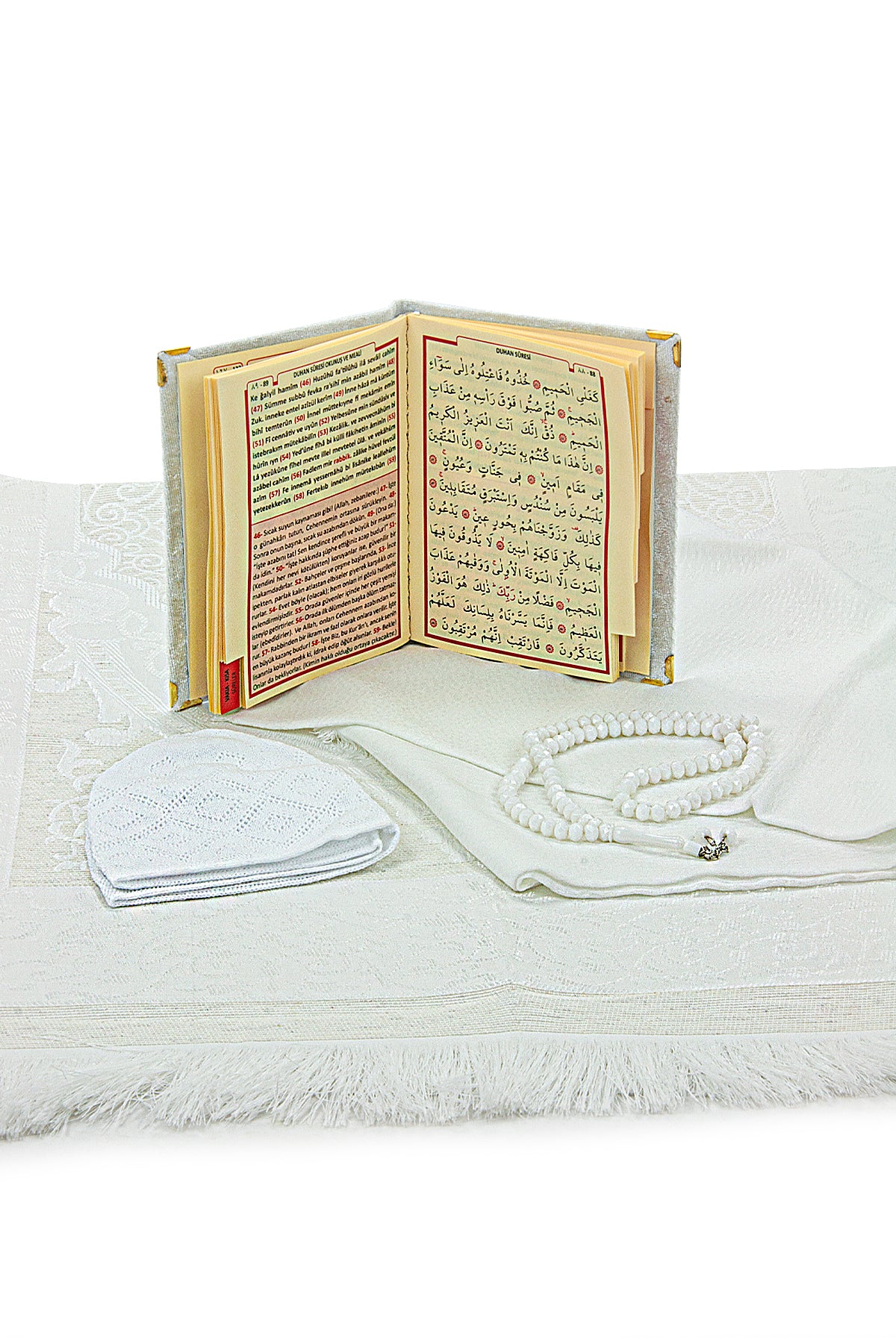 Luxury White Muslim Prayer Gift Set (Sajadah | Tasbih | Yaseen Book) - Ihvan