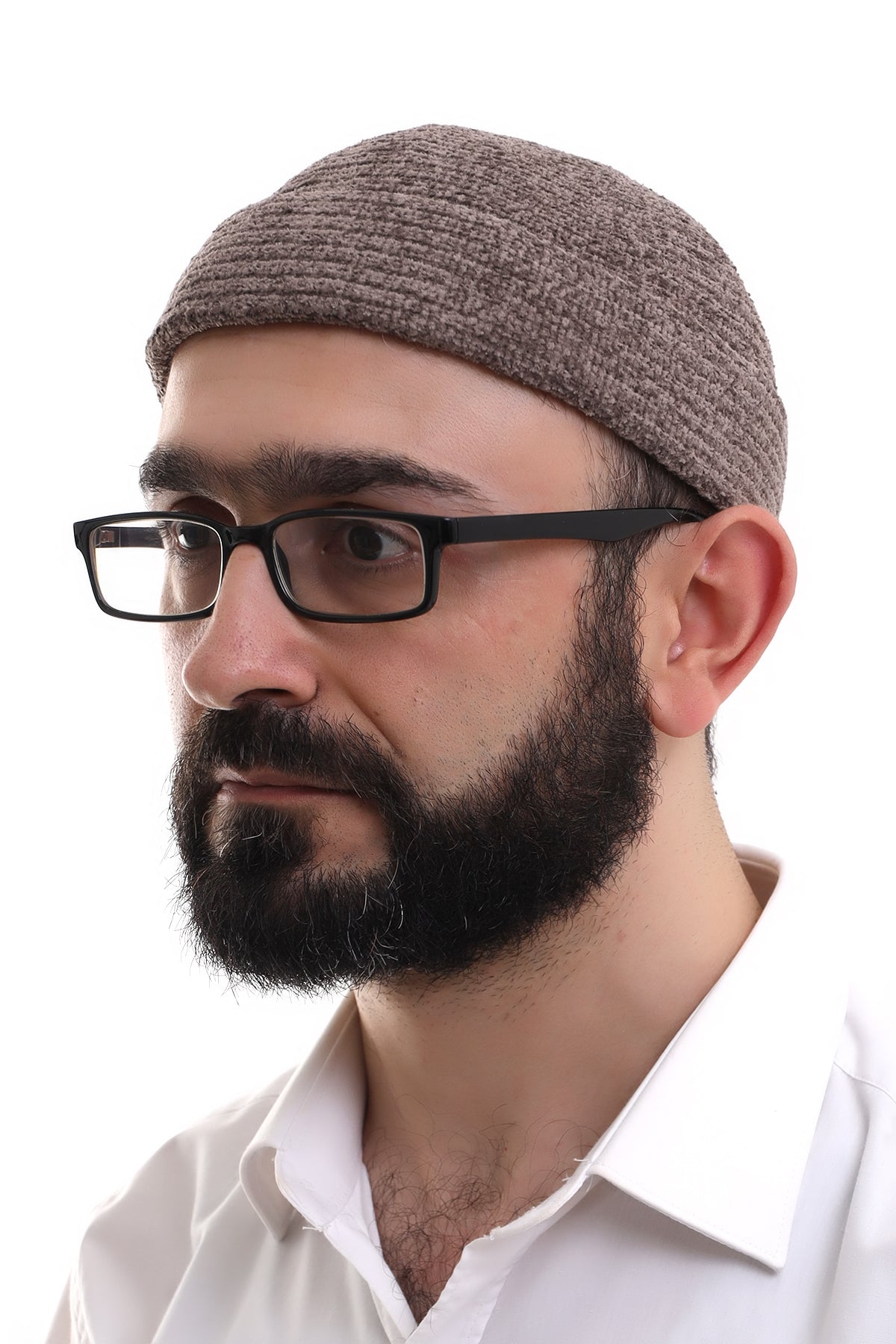 Brown Folded Plain Pattern Winter Velvet Skullcap Hat - ihvan