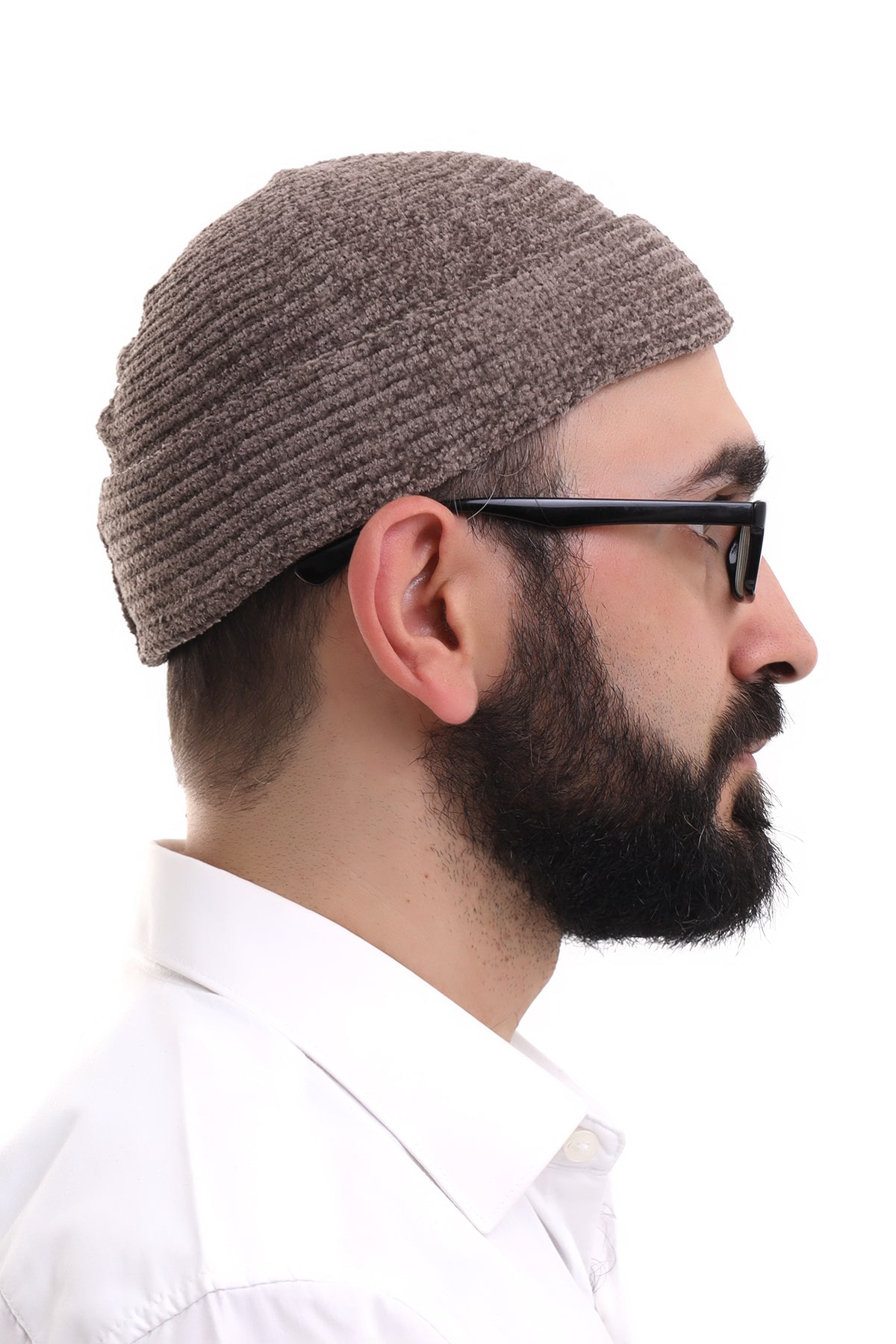 Brown Folded Plain Pattern Winter Velvet Skullcap Hat - ihvan