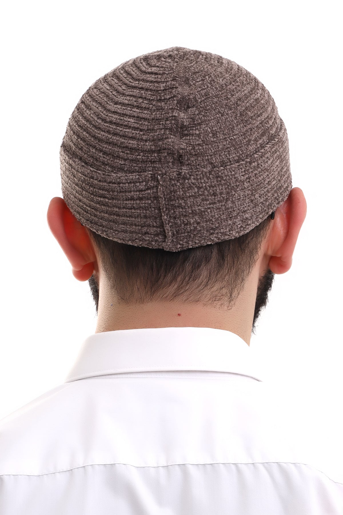 Brown Folded Plain Pattern Winter Velvet Skullcap Hat - ihvan