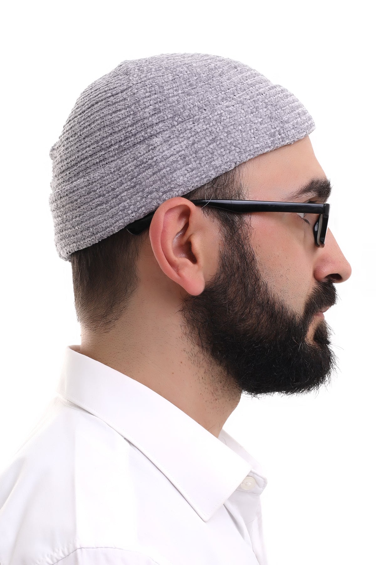 Grey Folding Plain Pattern Winter Velvet Hat Skullcap Hat - ihvan