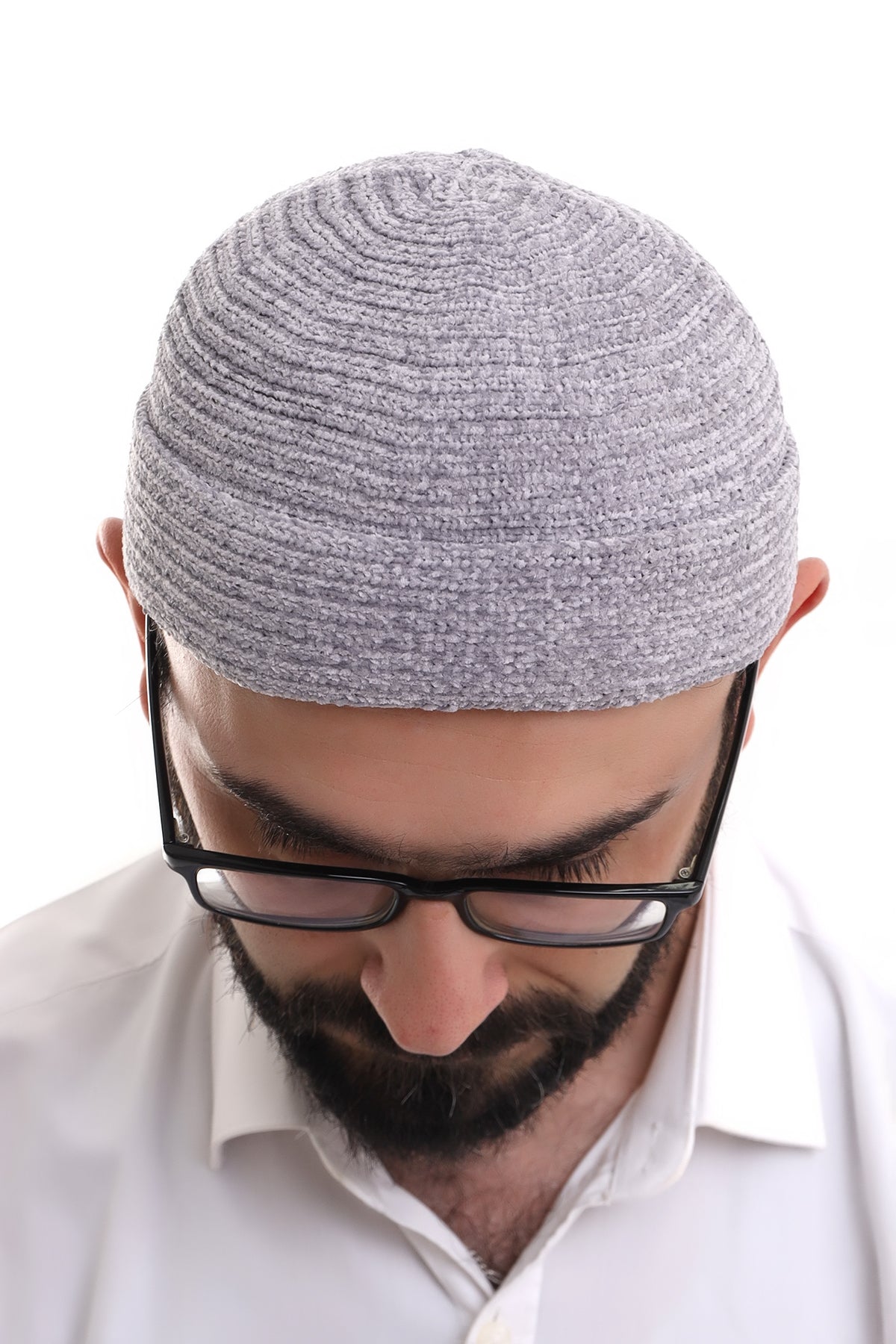 Grey Folding Plain Pattern Winter Velvet Hat Skullcap Hat - ihvan