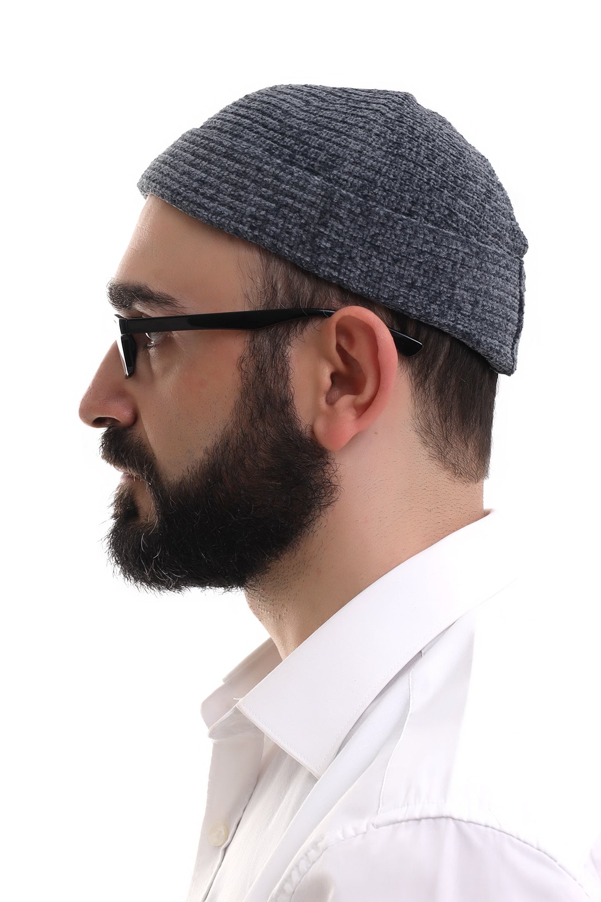 Grey Folding Plain Pattern Winter Velvet Hat Skullcap Hat - ihvan