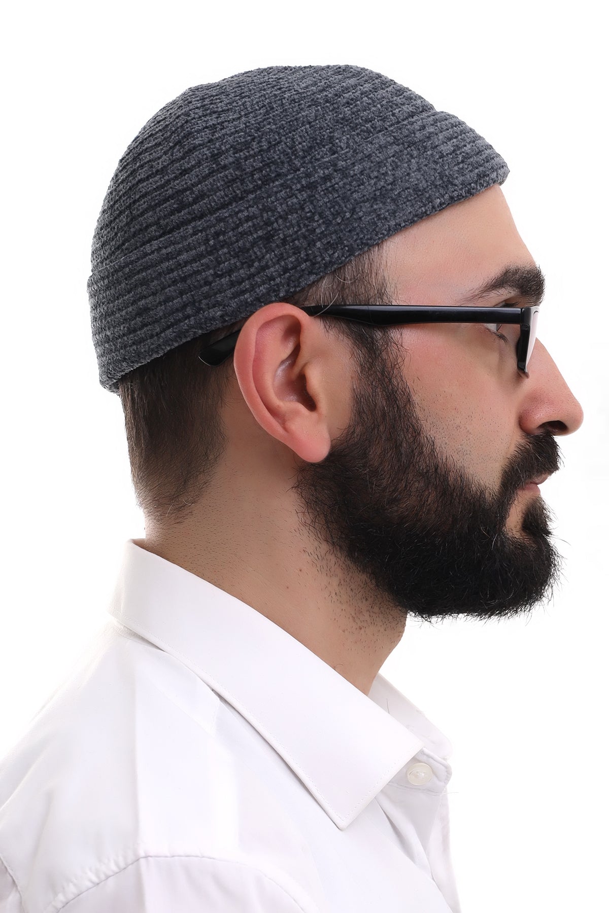 Grey Folding Plain Pattern Winter Velvet Hat Skullcap Hat - ihvan