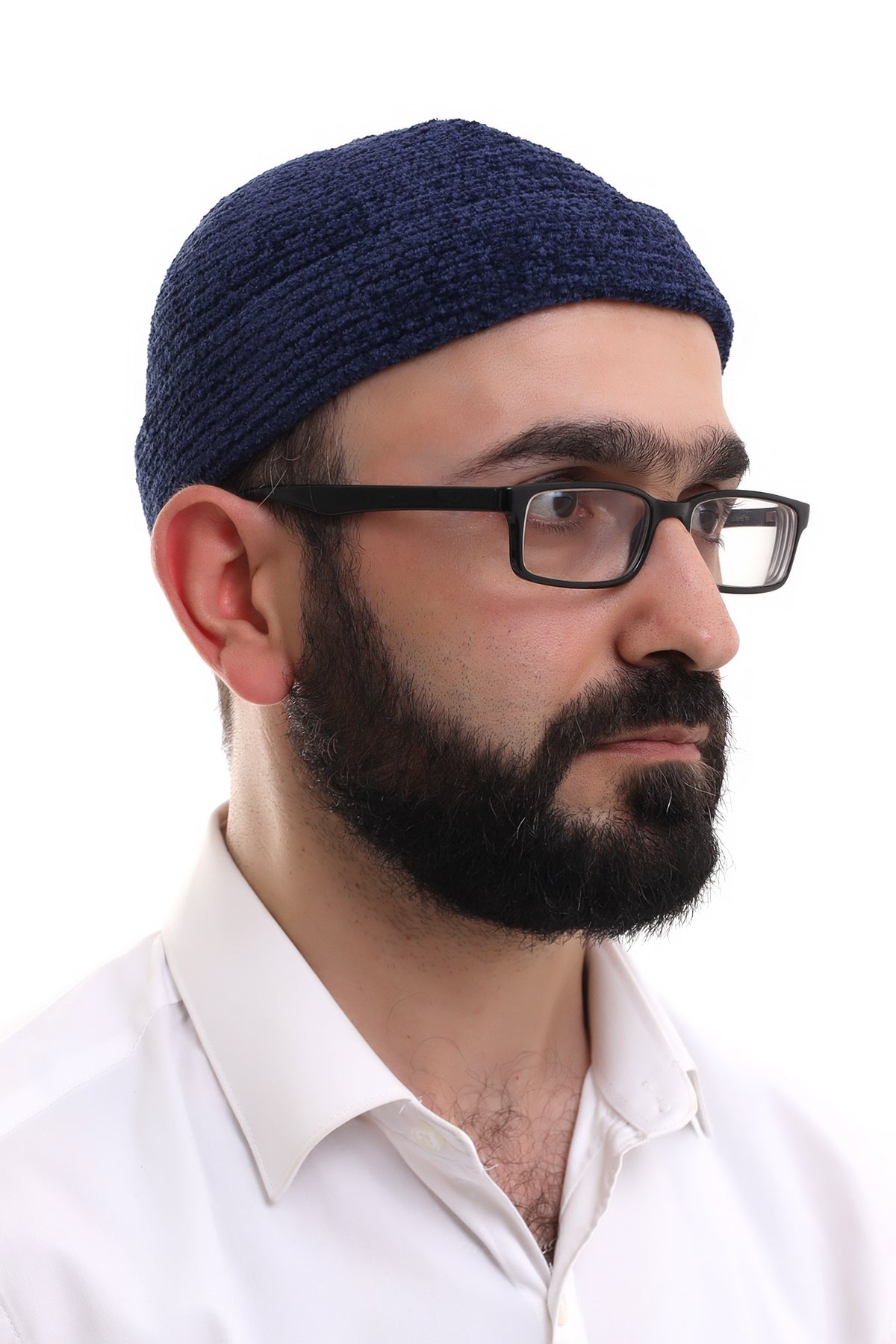 Muslim Men’s Folded Knit Navy Blue Kufi Hat | Prayer Cap | Soft & Breathable Islamic Skullcap (Taqiyah) - Ihvan
