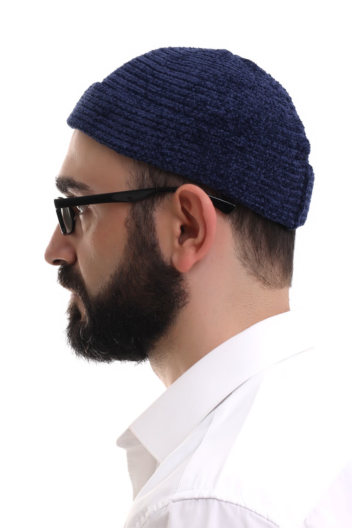 Muslim Men’s Folded Knit Navy Blue Kufi Hat | Prayer Cap | Soft & Breathable Islamic Skullcap (Taqiyah) - Ihvan