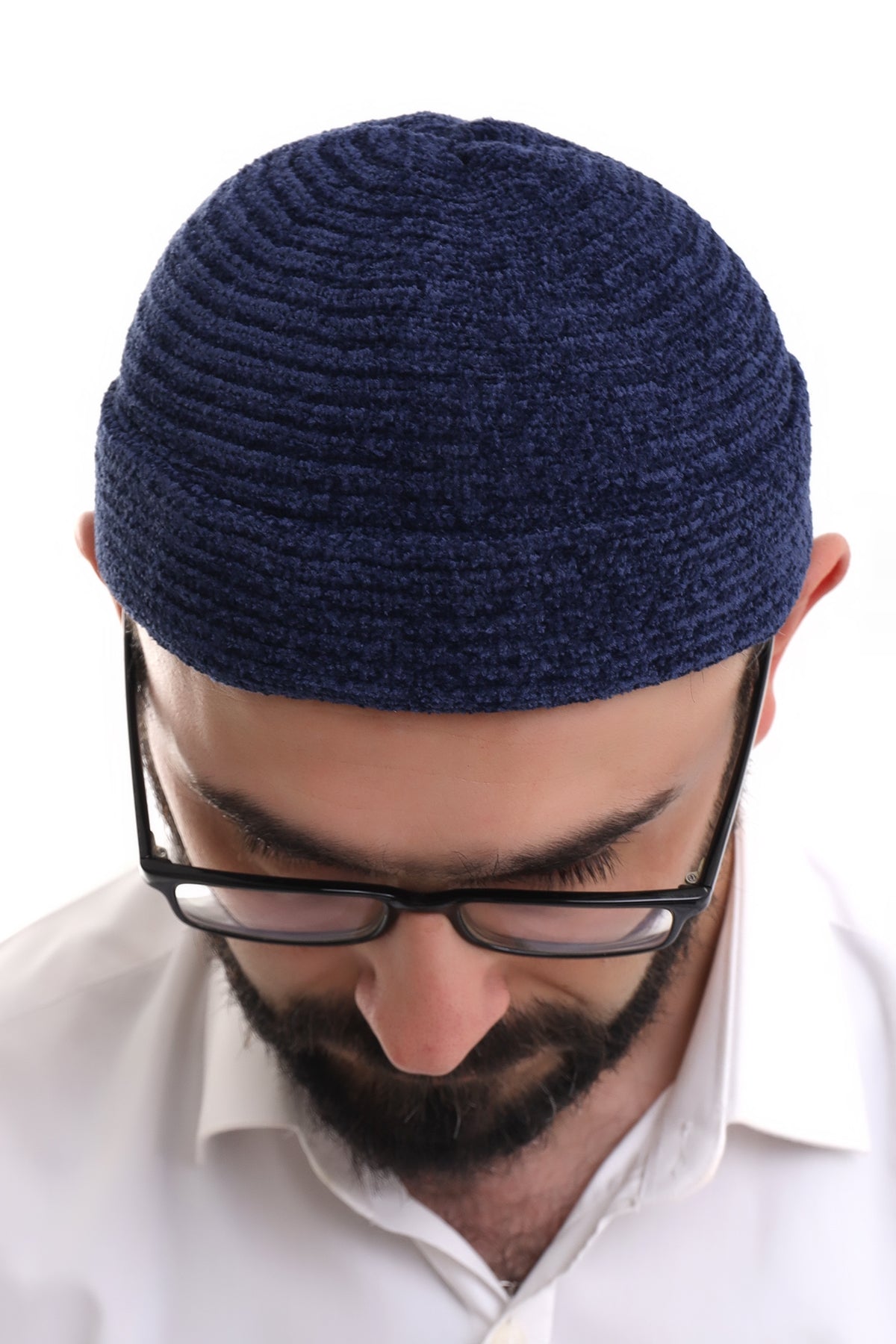 Muslim Men’s Folded Knit Navy Blue Kufi Hat | Prayer Cap | Soft & Breathable Islamic Skullcap (Taqiyah) - Ihvan
