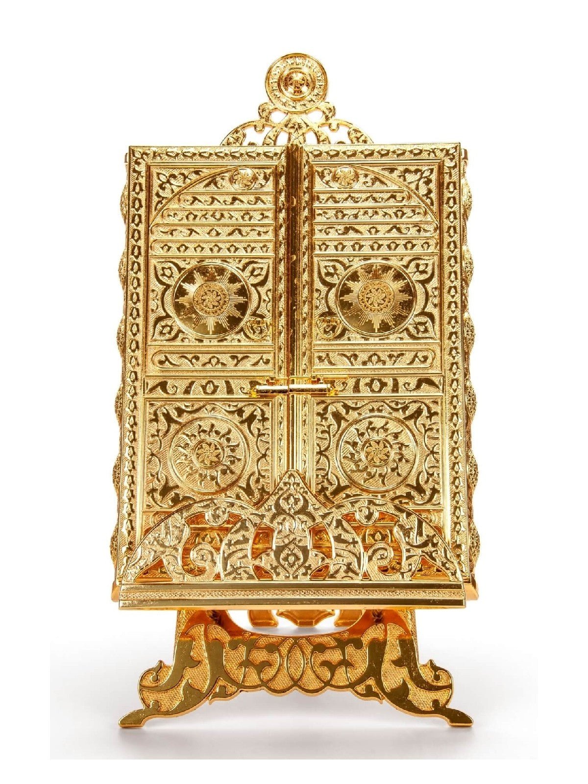 Islamic Metal Quran Box with Stan,Islamic Table Decorations for Home, Gold - ihvan