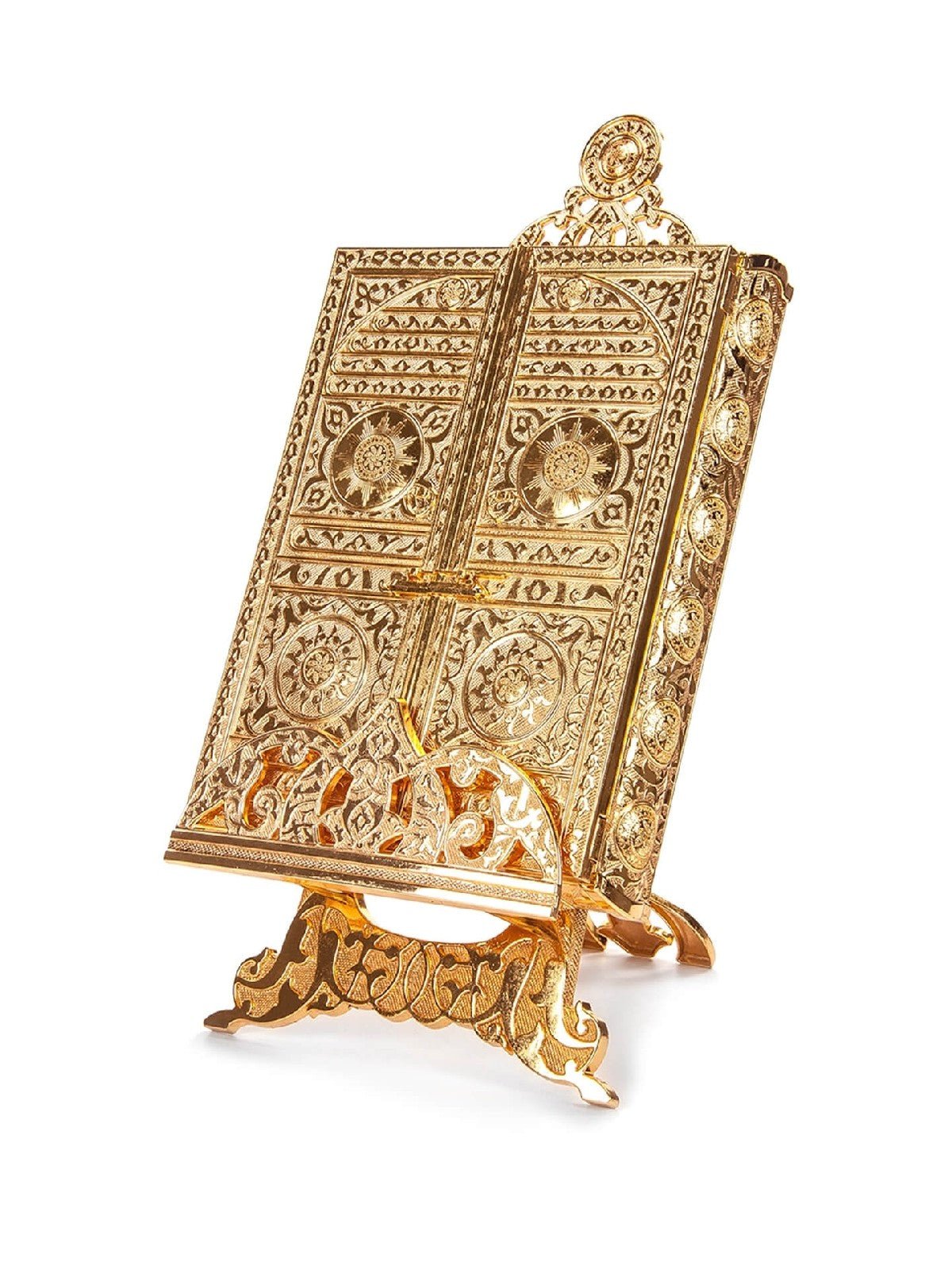 Islamic Metal Quran Box with Stan,Islamic Table Decorations for Home, Gold - ihvan