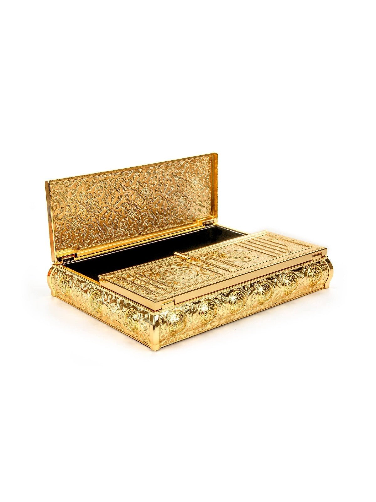 Islamic Metal Quran Box with Stan,Islamic Table Decorations for Home, Gold - ihvan