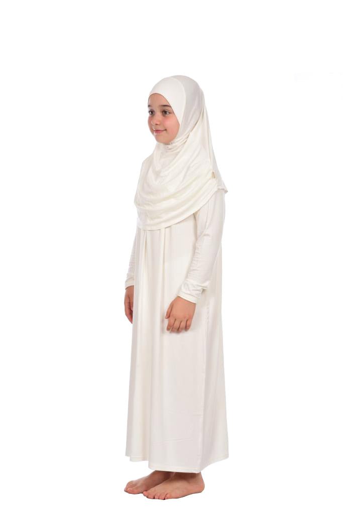 One - Piece Long Sleeve Islamic Prayer Dress with Head Scarf for Girls - ihvan