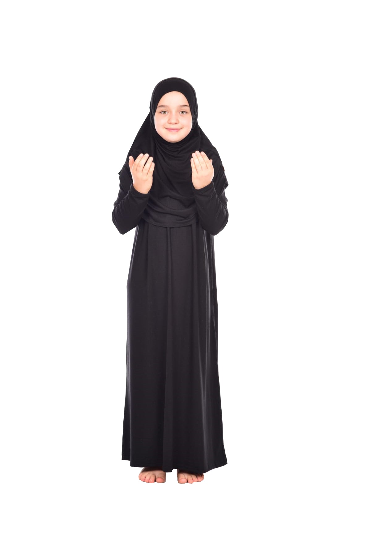 One - Piece Long Sleeve Islamic Prayer Dress with Head Scarf for Girls - ihvan