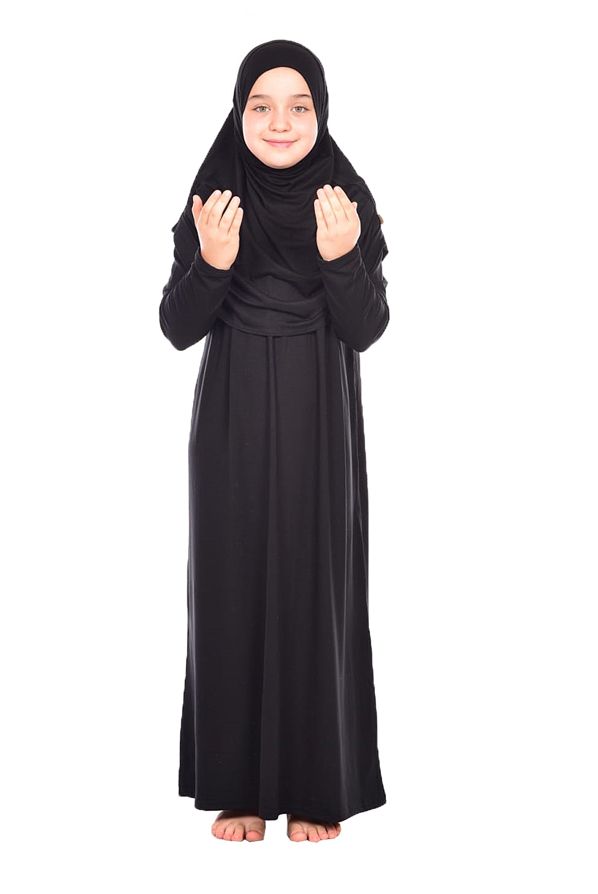 One - Piece Long Sleeve Islamic Prayer Dress with Head Scarf for Girls - ihvan