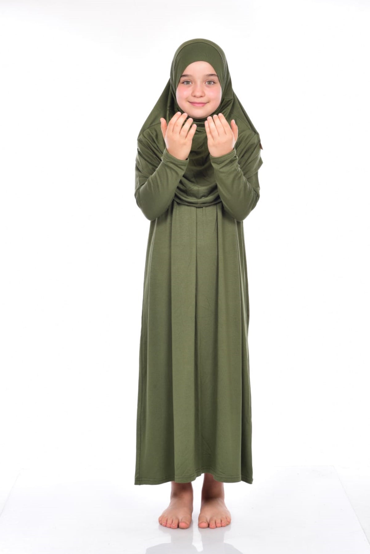 One - Piece Long Sleeve Islamic Prayer Dress with Head Scarf for Girls - ihvan