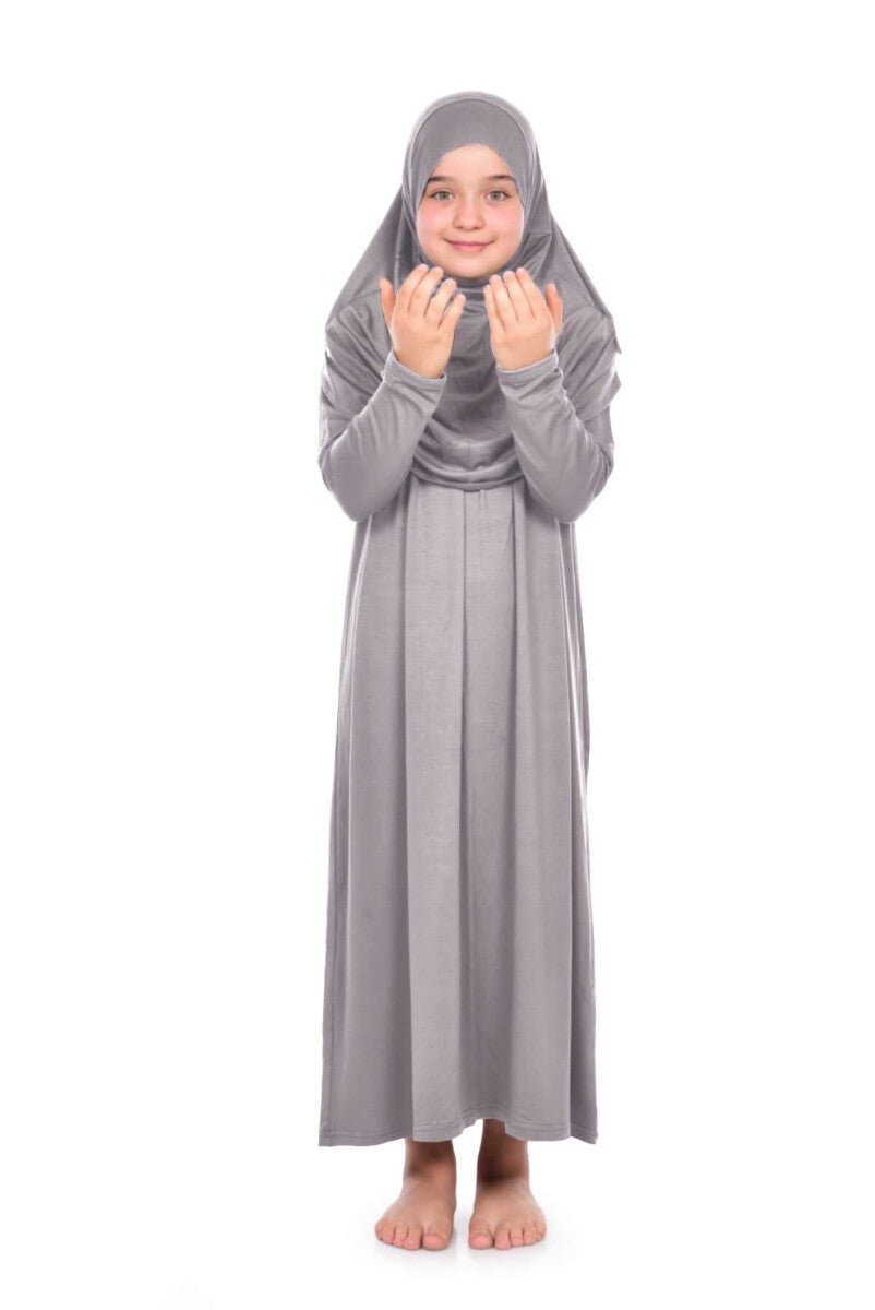 One - Piece Long Sleeve Islamic Prayer Dress with Head Scarf for Girls - ihvan