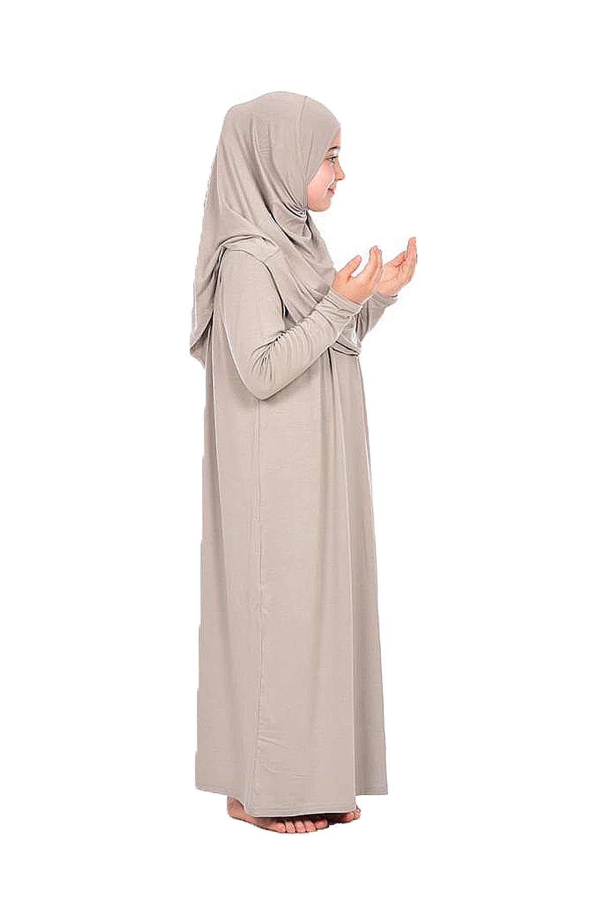 One - Piece Long Sleeve Islamic Prayer Dress with Head Scarf for Girls - ihvan
