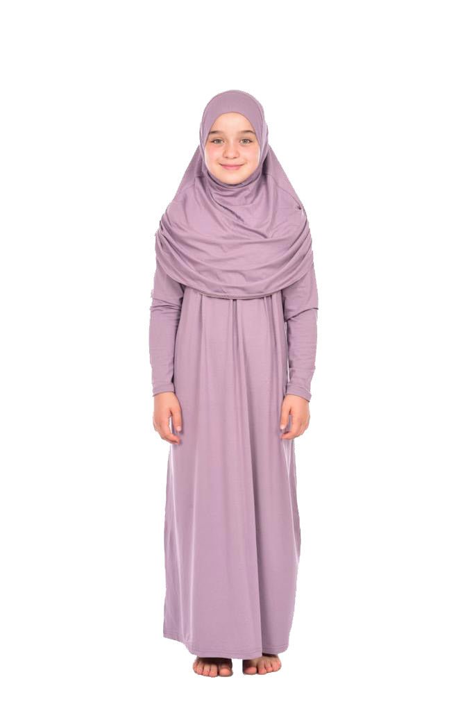 One - Piece Long Sleeve Islamic Prayer Dress with Head Scarf for Girls - ihvan