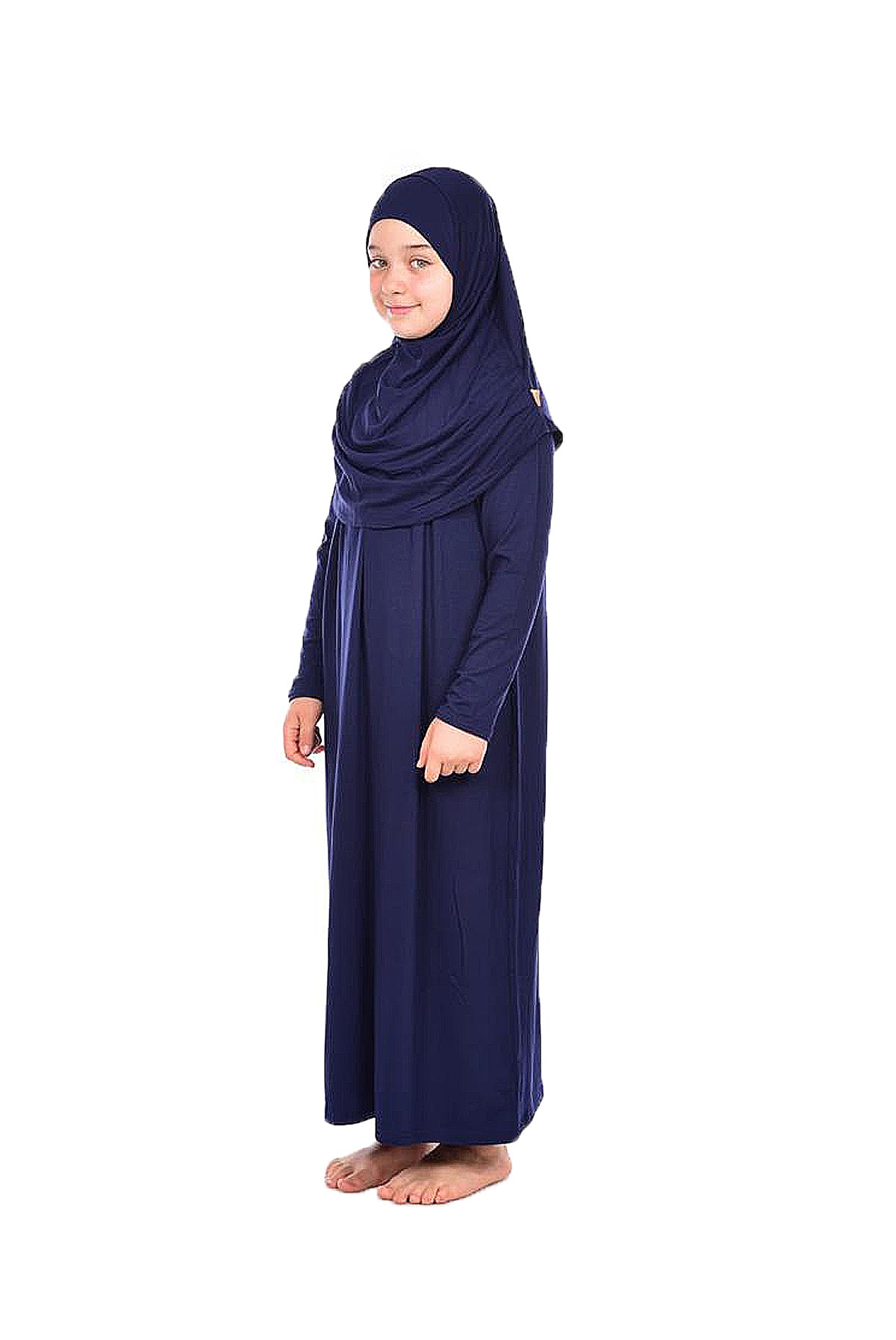 One - Piece Long Sleeve Islamic Prayer Dress with Head Scarf for Girls - ihvan