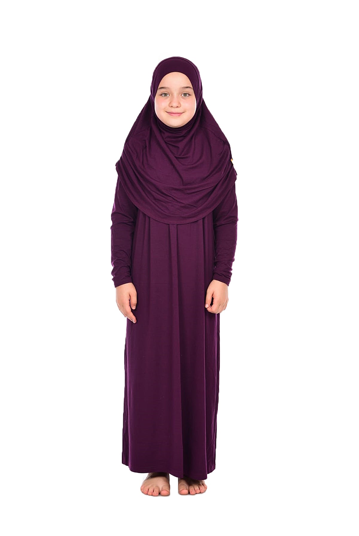 One - Piece Long Sleeve Islamic Prayer Dress with Head Scarf for Girls - ihvan