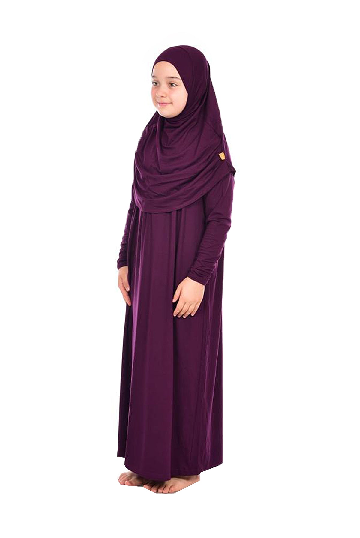 One - Piece Long Sleeve Islamic Prayer Dress with Head Scarf for Girls - ihvan