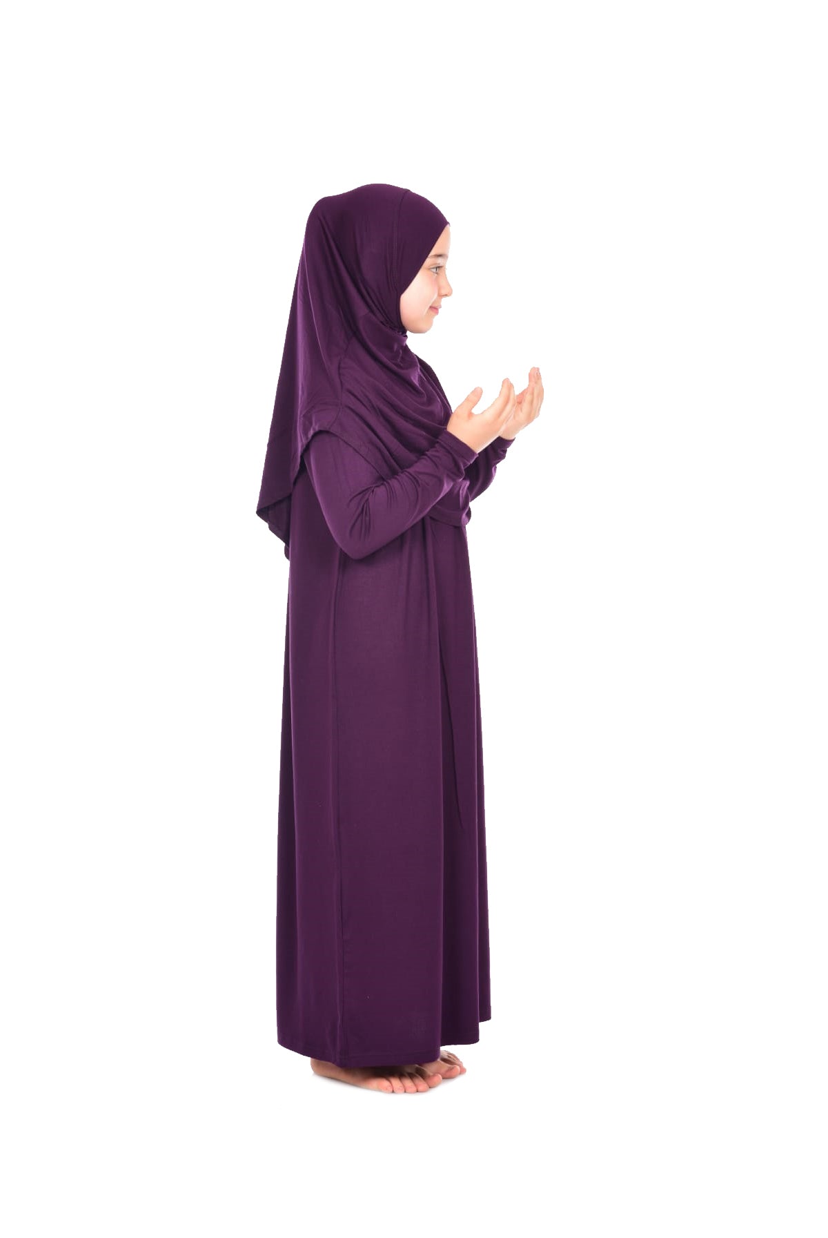 One - Piece Long Sleeve Islamic Prayer Dress with Head Scarf for Girls - ihvan