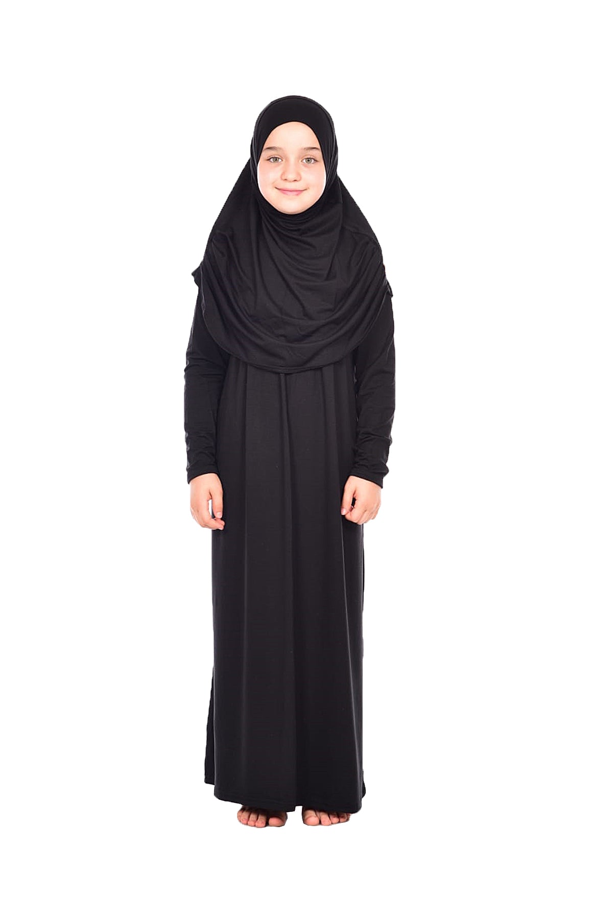 One - Piece Long Sleeve Islamic Prayer Dress with Head Scarf for Girls - ihvan