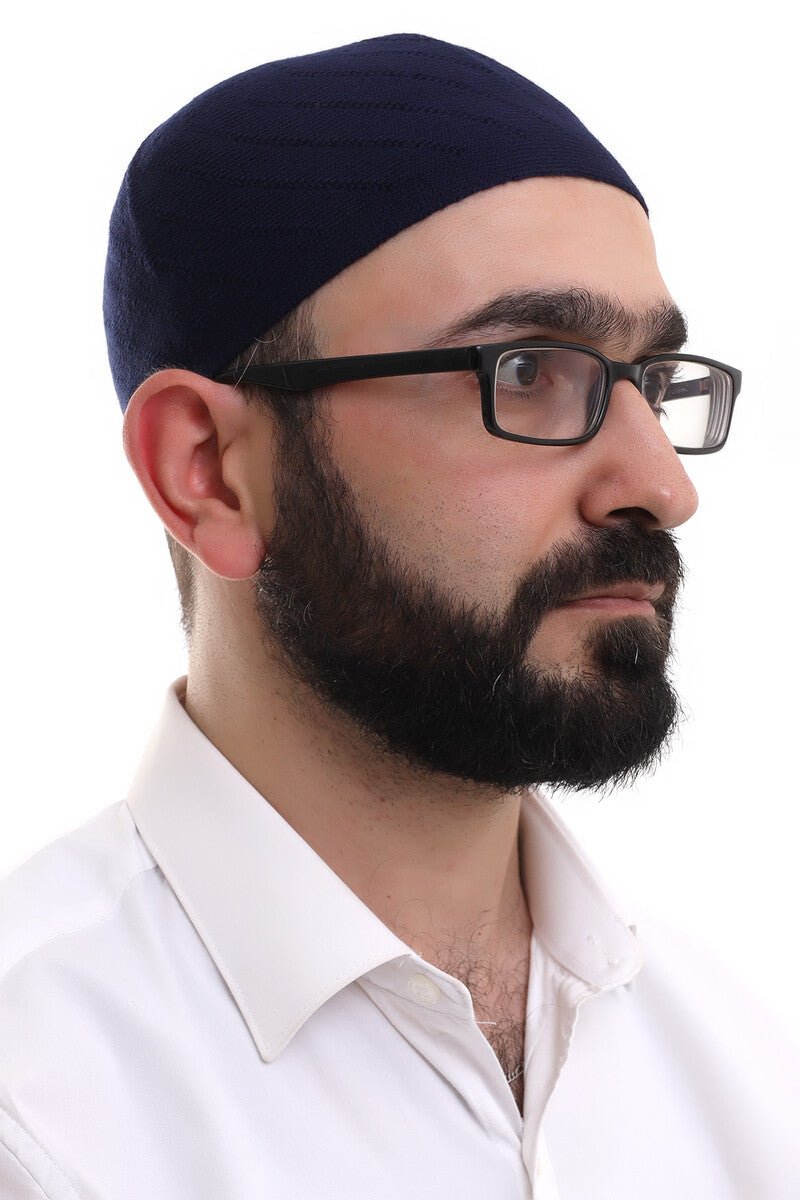 Muslim Men’s Navy Blue Knit Kufi Hat & Prayer Cap | Soft & Breathable Islamic Skullcap (Taqiyah) - Ihvan
