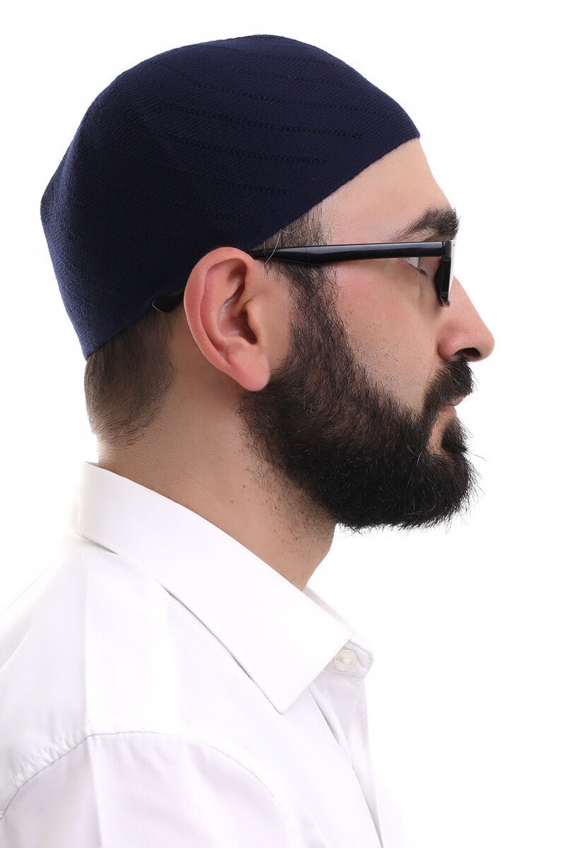 Muslim Men’s Navy Blue Knit Kufi Hat & Prayer Cap | Soft & Breathable Islamic Skullcap (Taqiyah) - Ihvan