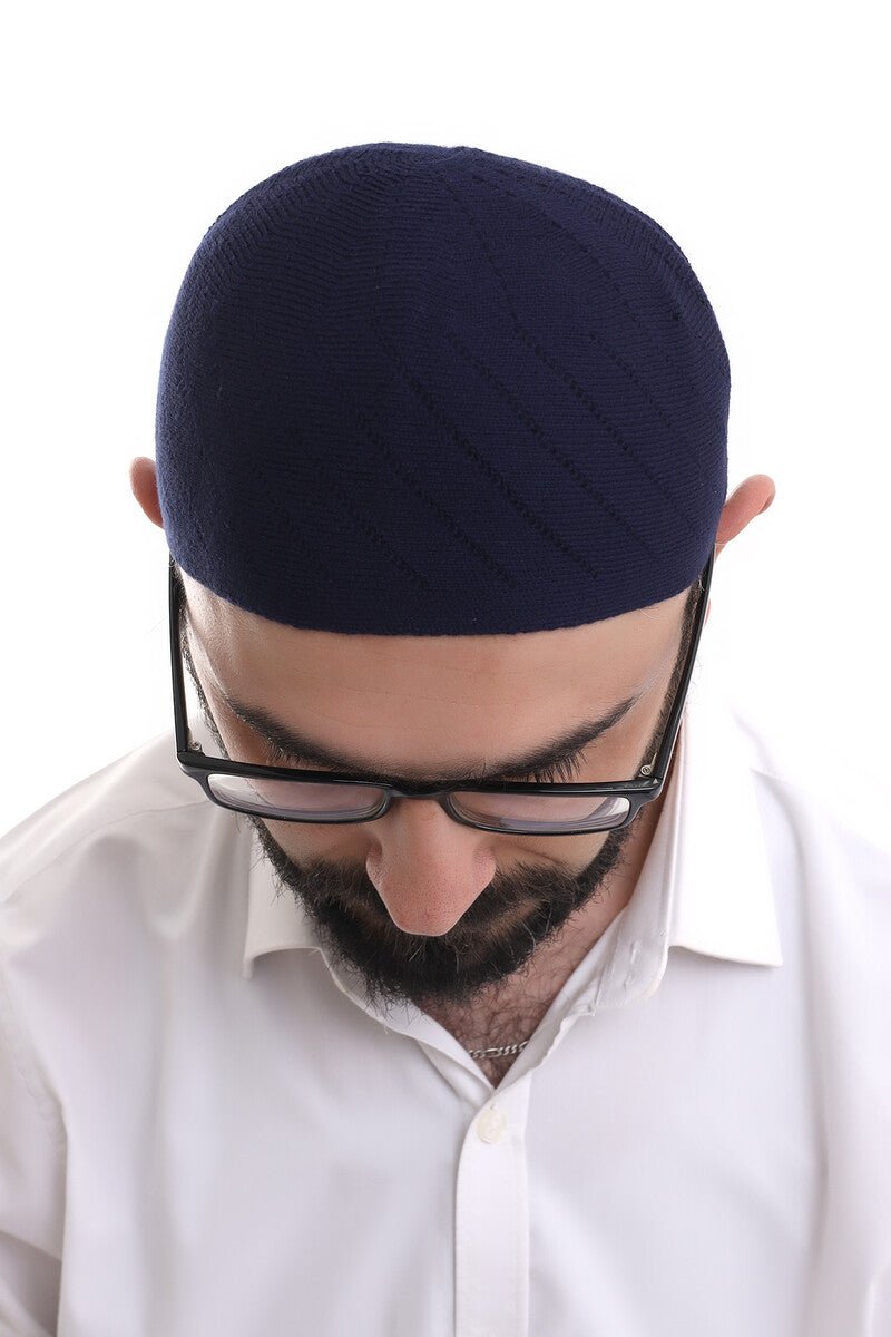 Muslim Men’s Navy Blue Knit Kufi Hat & Prayer Cap | Soft & Breathable Islamic Skullcap (Taqiyah) - Ihvan