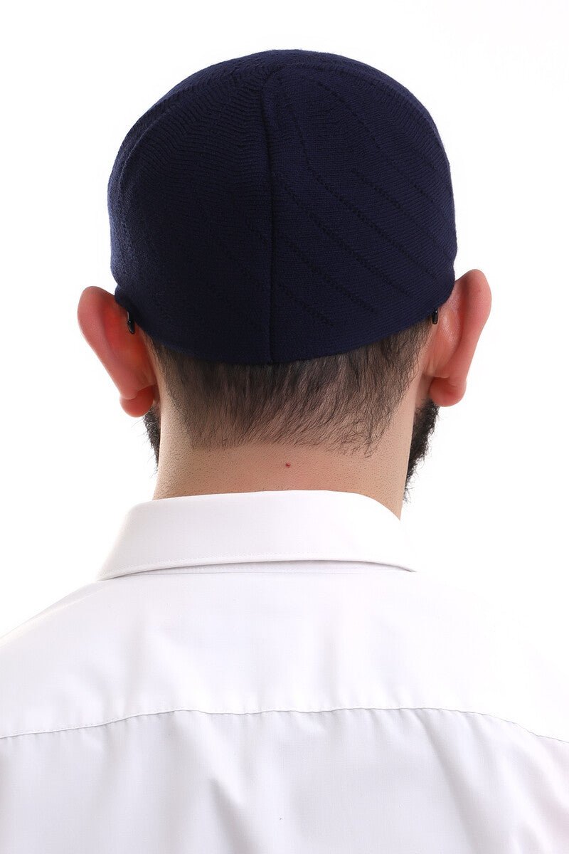 Muslim Men’s Navy Blue Knit Kufi Hat & Prayer Cap | Soft & Breathable Islamic Skullcap (Taqiyah) - Ihvan