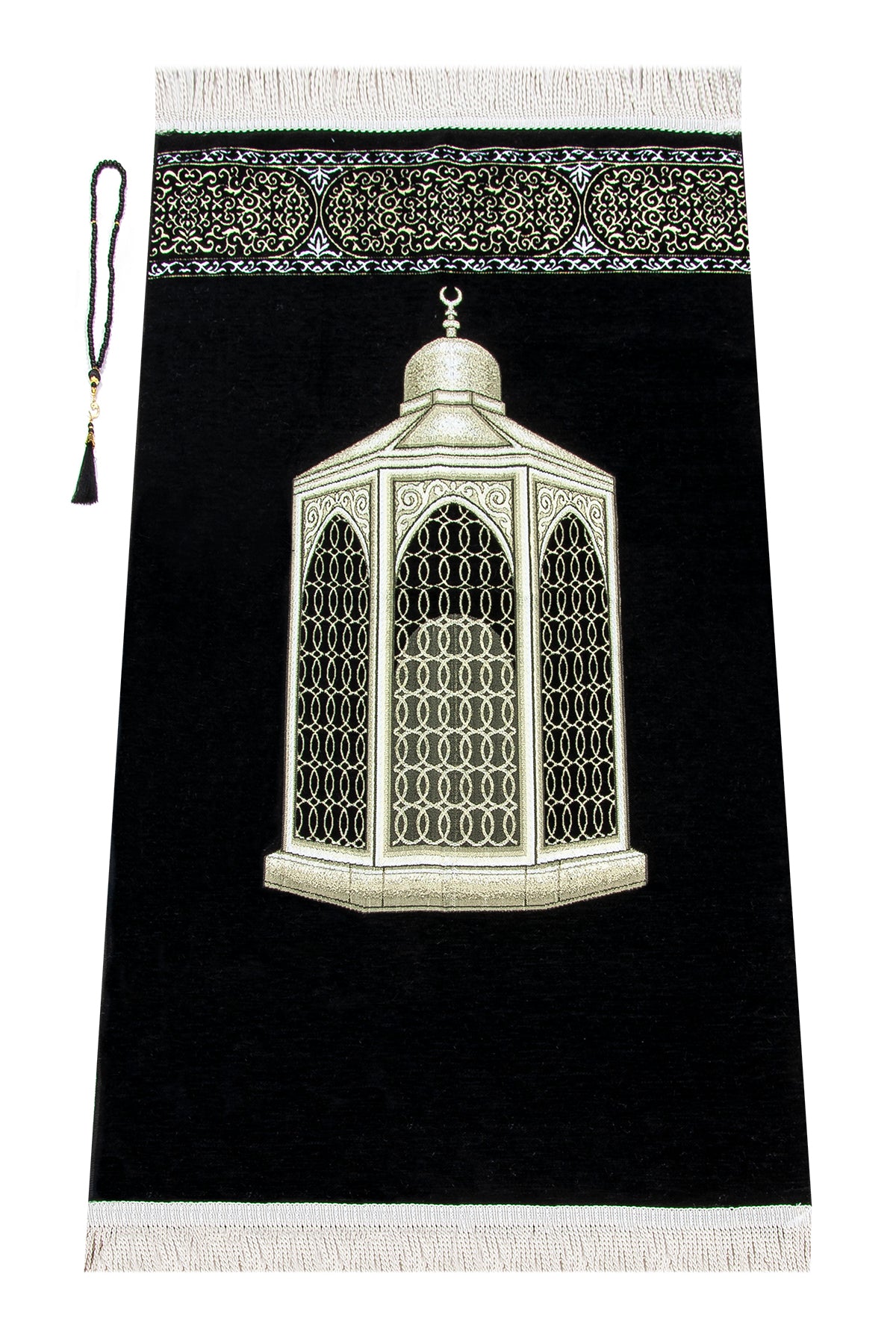 Noble Black Chenille Muslim Prayer Rug (Janamaz | Sajadah| Salah Mat) - Ihvan