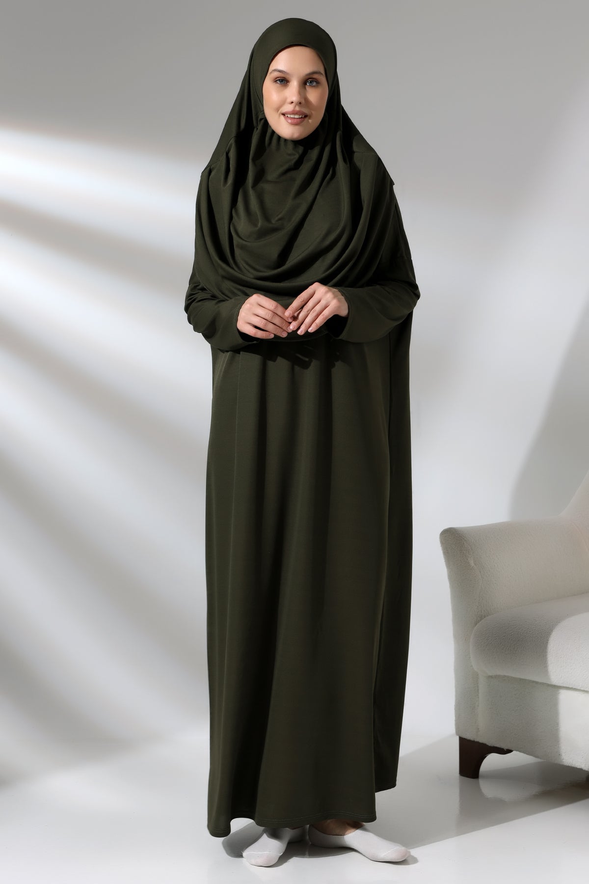 One - Piece Full - Length Long Sleeve Hijab Abaya Dresses for Women with Prayer Rug & Rosary - ihvan
