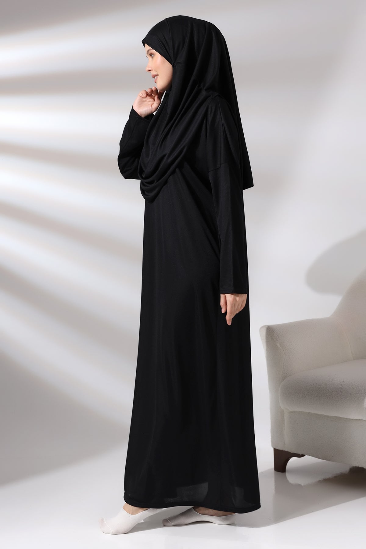 One - Piece Full - Length Long Sleeve Hijab Abaya Dresses for Women with Prayer Rug & Rosary - ihvan