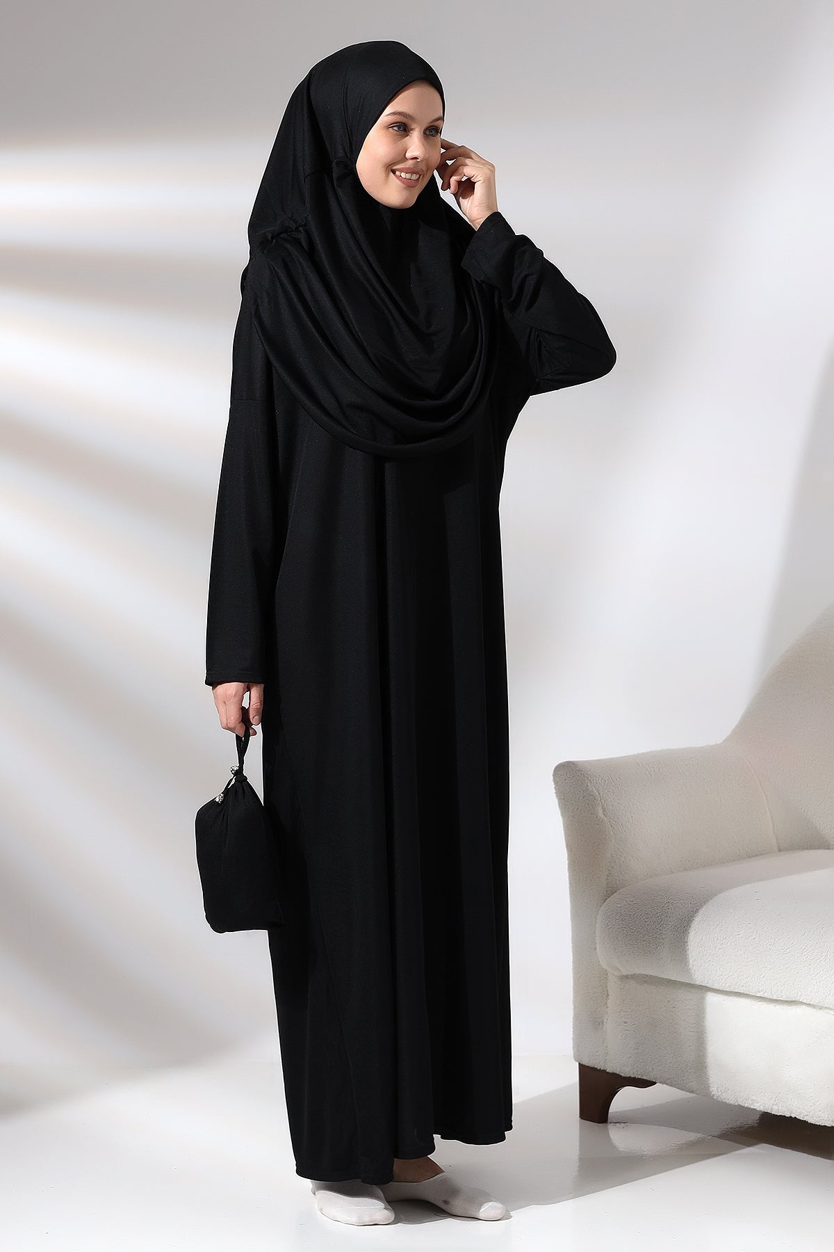 One - Piece Full - Length Long Sleeve Hijab Abaya Dresses for Women with Prayer Rug & Rosary - ihvan