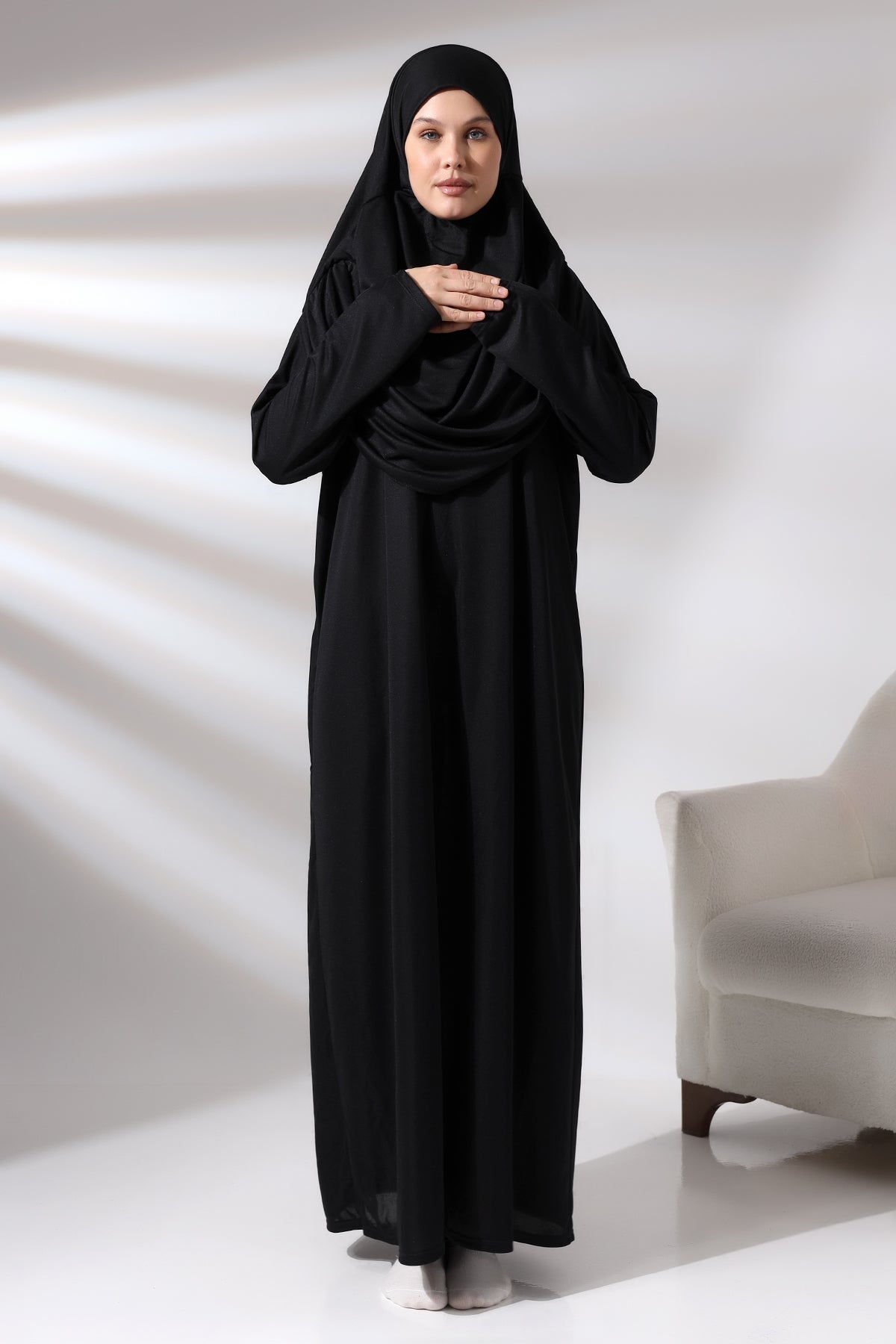 One - Piece Full - Length Long Sleeve Hijab Abaya Dresses for Women with Prayer Rug & Rosary - ihvan
