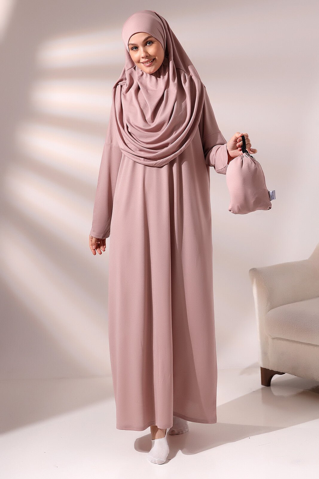 One-Piece Full-Length Muslim Prayer Dress with Attached Hijab | Modest Islamic Abaya